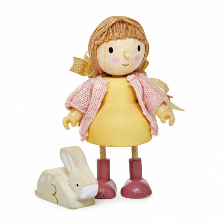 Figurină Amy și iepurașul, din lemn premium - cu membre ajustabile