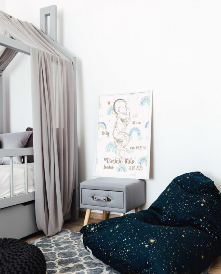 Rainbow Birth Poster BLUE