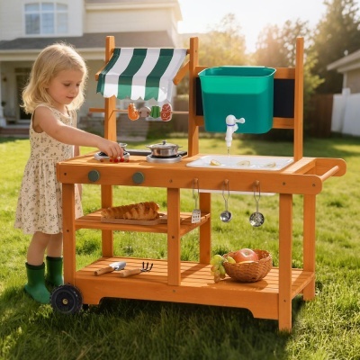 Bucatarie copii din lemn de exterior Garden Green