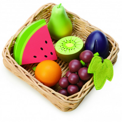 Coș cu fructe, din lemn premium - Fruity Basket - 6 piese - Tender Leaf Toys