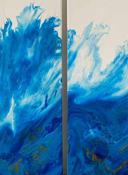 Tablou canvas abstract-Univers albastru-pictura in vopsea acril 2 x 20/60