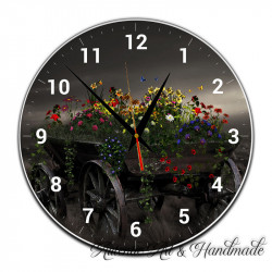 Ceas de perete decorativ Car cu flori 20x20 cm
