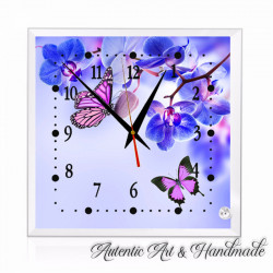 Ceas de birou decorativ Fluturi și Orhidee 20x20 cm