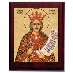 Sfântul Ștefan cel Mare - Icoana metal pe lemn 20x25 cm