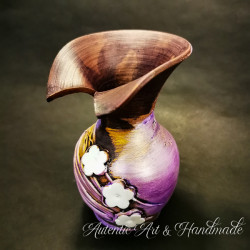 Vaza ceramica handmade cu decupaj si flori aplicate - Mov