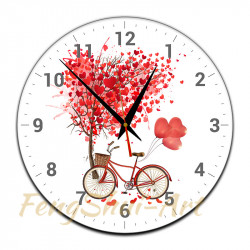 Ceas de perete Valentine"s Day-bicicleta cu baloane sub copac cu inimi