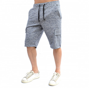 PANTALONI SCURȚI DIN TRICOT GRI/ALBASTRU PRINT CARGO PENTRU BĂRBAȚI CU BUZUNARI LATERALI