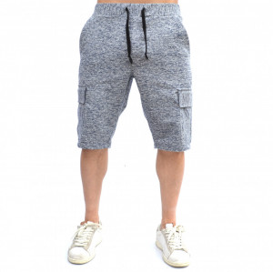 PANTALONI SCURȚI DIN TRICOT GRI/ALBASTRU PRINT CARGO PENTRU BĂRBAȚI CU BUZUNARI LATERALI - Img 2