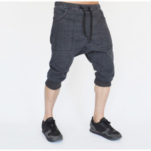 Men's denim drop crotch shorts front pockets