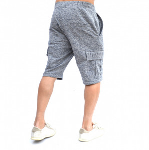 PANTALONI SCURȚI DIN TRICOT GRI/ALBASTRU PRINT CARGO PENTRU BĂRBAȚI CU BUZUNARI LATERALI - Img 4