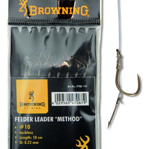 Carlige Legate Browning Barbless No.12 10cm 0.20mm Pin Feeder Leader Method