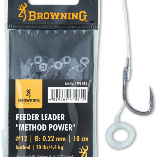 Carlige Legate Browning No.12 10cm 0.22mm Feeder Leader Method Power