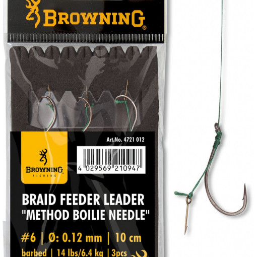 Carlige Legate Browning No.6 10cm 0.12mm Braid Feeder Leader Method Boilie Needle