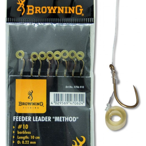 Carlige Legate Browning Barbless No.16 10cm 0.18mm Pellet Band Feeder Leader Method