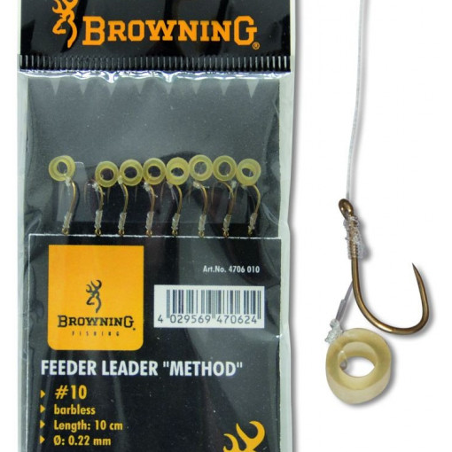 Carlige Legate Browning Barbless No.14 10cm 0.18mm Pellet Band Feeder Leader Method