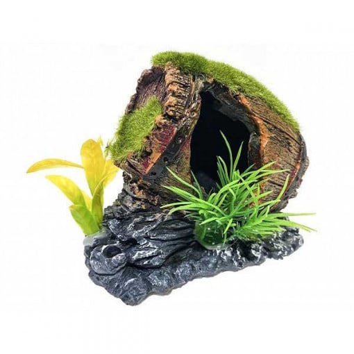 Ornament butoi pentru acvariu cu moss si plante artificiale
