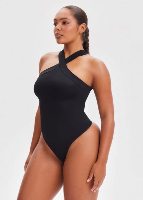 Body Modelator cu Bretele Incrucisate Pentru un Abdomen Plat, Compresie Medie Pentru Aplatizarea Burticii Negru / Black
