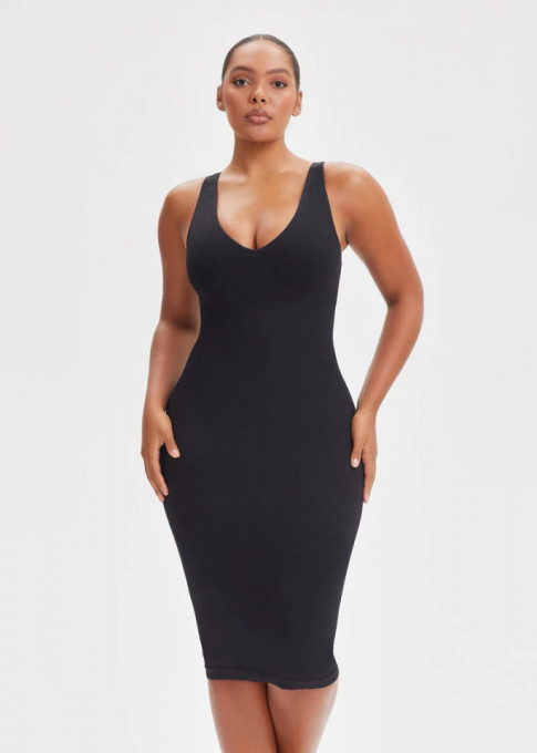 Rochie Modelatoare Decoltata , Compresie Medie Ptr Aplatizarea Abdomenului, Accentuaza Formele , Culoare Neagra