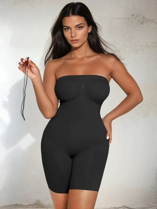 Body Modelator Ptr Femei Negru, cu Picior și Bretele Detașabile, Push-Up Fese, Subțiază Talia, Uscare Rapidă, Lenjerie Invizibilă Tip Pantaloni Scurți