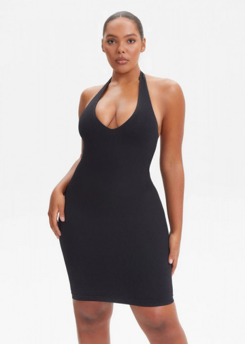 Rochie Mini Modelatoare Cu Decolteu, Rochie Scurta Ptr Aplatizarea Abdomenului, Accentuaza Formele , Culoare Neagra