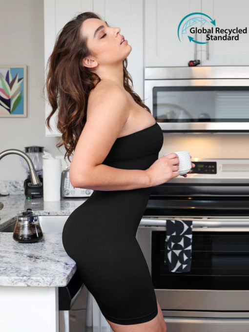 Rochie Modelatoare Scurta Cu Rochie decupată pe un umăr, rochie fără mâneci, Compresie Medie Ptr un Abdomen Strâns , Culoare Neagra
