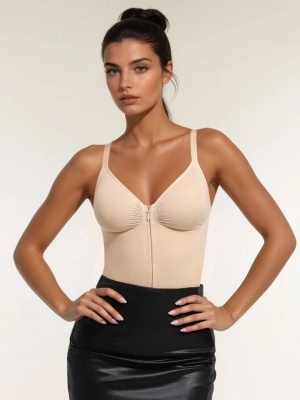 Body Modelator Femei Crem - Bej , Controlul Taliei , Cu Fermoar și Bretele Reglabile, Talie Subțiată, G-Slab, Spate Gol, Lenjerie Modelatoare Tip Tanga - Img 5