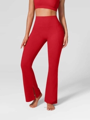 Colanti Evazati Pentru Femei, Talie Inalta, Modelatori Cu Buzunare Laterale, Perfecti Pentru Sala, Yoga, Fitness, Alergare Sau Tinute Casual De Zi, Rosu - Img 2