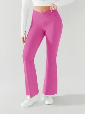 Colanti Fitness / Yoga Evazați VESP cu Talie în V și Efect Modelator, Talie Suprapusa Culoare Roz - Img 2