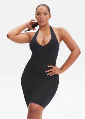 Rochie Mini Modelatoare Cu Decolteu, Rochie Scurta Ptr Aplatizarea Abdomenului, Accentuaza Formele , Culoare Neagra - Img 3