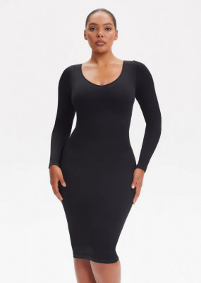 Rochie Modelatoare Cu Maneci lungi , Compresie Medie Ptr Aplatizarea Abdomenului, Accentuaza Formele , Culoare Neagra - Img 2