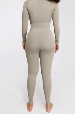 Salopeta Modelatoare Full Body Gri, Decolteu Adanc, Control Abdomen, Maneci Lungi, Picior Lung, Fara Cusaturi, Compresie 360° pentru Silueta Sculptata - Img 8