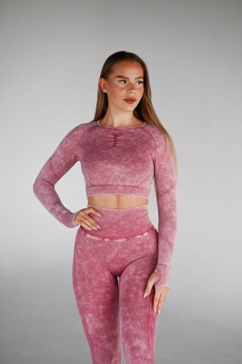 Set Sport Două Piese Roz, Bluza Cu Design Push-Up, Colanti Conturati Pentru Fese, Sculptarea Siluetei - Img 2