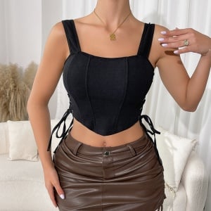Top Corset Ajustabil cu Șireturi în Stil Negru Elegant - Combinație Perfectă de Confort și Stil Sofisticat pentru Oricare Garderobă Modernă - Img 1