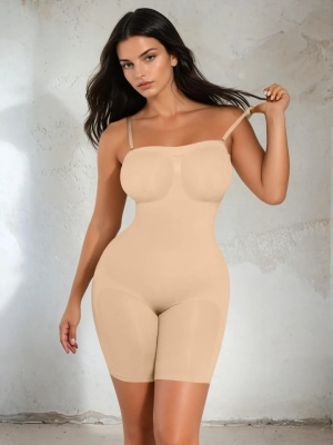 Body Modelator Ptr Femei Nude, cu Picior și Bretele Detașabile, Push-Up Fese, Subțiază Talia, Uscare Rapidă, Lenjerie Invizibilă Tip Pantaloni Scurți - Img 1