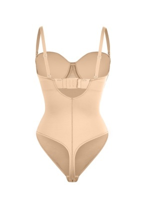Body Tanga Modelator Dintr-o Singură Bucată, Tip Tanga cu Cupe Căptușite, Bretele Reglabile Detașabile, Talie Modelatoare, Nude / Bej - Img 9