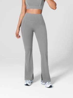Colanti Evazati Pentru Femei, Talie Inalta, Modelatori Cu Buzunare Laterale, Perfecti Pentru Sala, Yoga, Fitness, Alergare Sau Tinute Casual Gri Deschis - Img 3