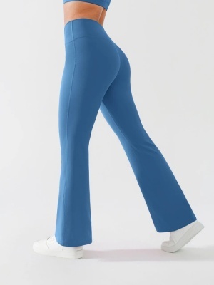 Colanti Fitness / Yoga Evazați VESP cu Talie în V și Efect Modelator, Talie Suprapusa Albastru Deschis