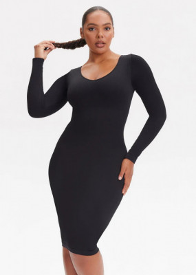 Rochie Modelatoare Cu Maneci lungi , Compresie Medie Ptr Aplatizarea Abdomenului, Accentuaza Formele , Culoare Neagra - Img 3