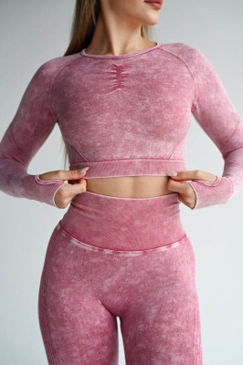 Set Sport Două Piese Roz, Bluza Cu Design Push-Up, Colanti Conturati Pentru Fese, Sculptarea Siluetei - Img 1