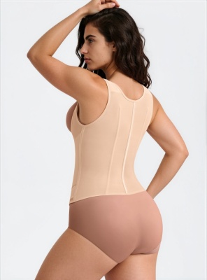 Vestă Modelatoare cu Fermoar și Capse, 7 Atele din Oțel, Benzi Elastice pe Abdomen, Bretele Late Reglabile, Nude - Img 6