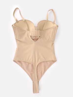 Body Tanga Modelator Dintr-o Singură Bucată, Tip Tanga cu Cupe Căptușite, Bretele Reglabile Detașabile, Talie Modelatoare, Nude / Bej - Img 6