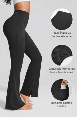Colanti EVAZATI Negri Pentru Femei, Talie Inalta, Modelatori Cu Buzunare Laterale, Perfecti Pentru Sala, Yoga, Fitness, Alergare Sau Tinute Casual De Zi - Img 3