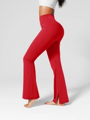 Colanti Evazati Pentru Femei, Talie Inalta, Modelatori Cu Buzunare Laterale, Perfecti Pentru Sala, Yoga, Fitness, Alergare Sau Tinute Casual De Zi, Rosu - Img 1