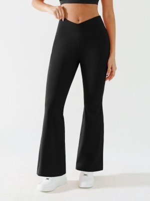 Colanti Fitness / Yoga Evazați VESP cu Talie în V și Efect Modelator, Talie Suprapusa Culoare Negru - Img 5