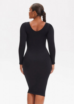 Rochie Modelatoare Cu Maneci lungi , Compresie Medie Ptr Aplatizarea Abdomenului, Accentuaza Formele , Culoare Neagra - Img 4