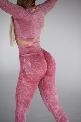 Set Sport Două Piese Roz, Bluza Cu Design Push-Up, Colanti Conturati Pentru Fese, Sculptarea Siluetei - Img 3
