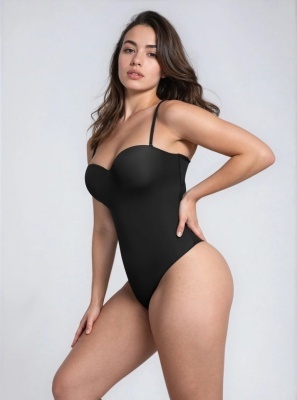 Body Tanga Modelator Dintr-o Singură Bucată, Tip Tanga cu Cupe Căptușite, Bretele Reglabile Detașabile, Talie Modelatoare, Negru - Img 6