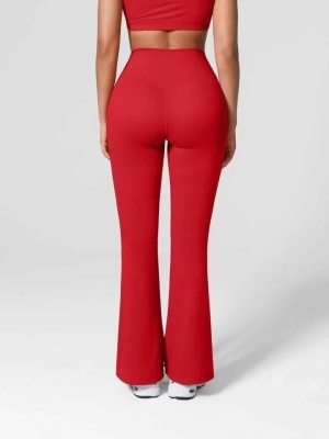 Colanti Evazati Pentru Femei, Talie Inalta, Modelatori Cu Buzunare Laterale, Perfecti Pentru Sala, Yoga, Fitness, Alergare Sau Tinute Casual De Zi, Rosu - Img 3