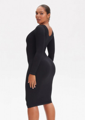 Rochie Modelatoare Cu Maneci lungi , Compresie Medie Ptr Aplatizarea Abdomenului, Accentuaza Formele , Culoare Neagra - Img 5