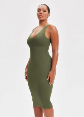 Rochie Modelatoare Decoltata , Compresie Medie Ptr Aplatizarea Abdomenului, Accentuaza Formele , Culoare Verde - Img 5